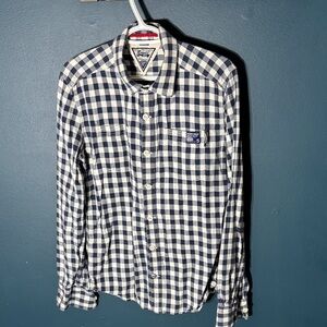 Superdry Men's Navy and White Plaid Shirt